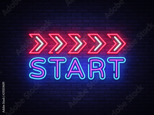 Start Neon sign vector design template. Start Race neon text, light banner design element colorful modern design trend, night bright advertising, bright sign. Vector illustration