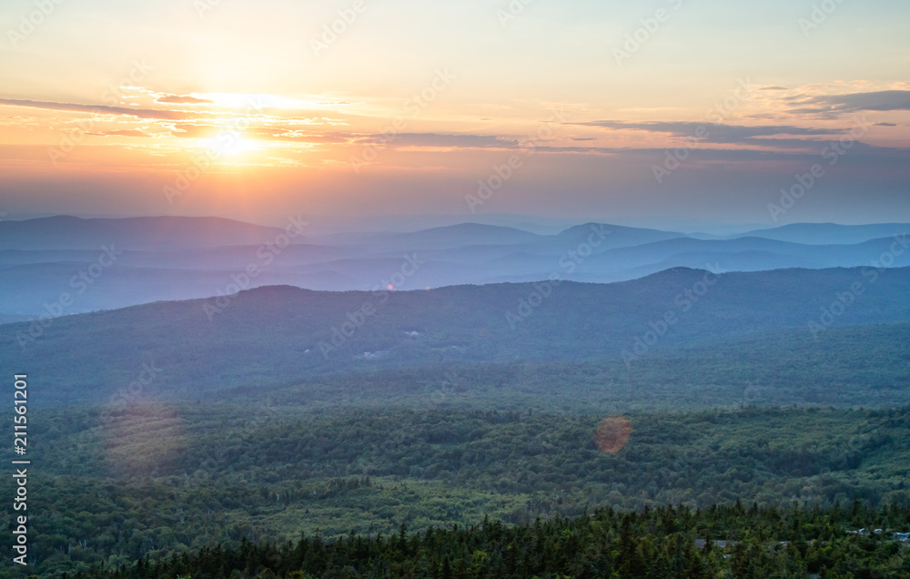 Sunset over New England mountains 