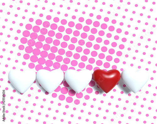 3d white and red hearts on pink dots background