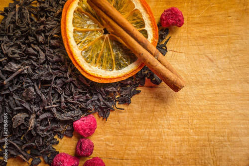 Photography Dry tea and fruit supplements.