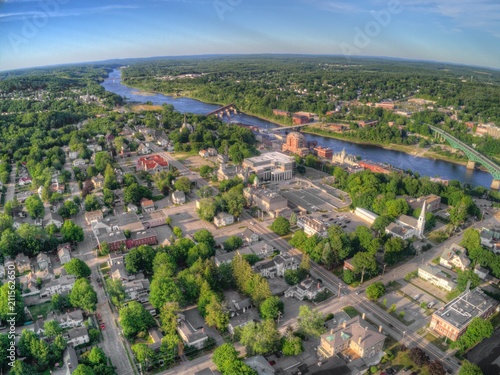 Augusta is the Capitol of Maine. Aerial View taken from Drone in Summer photo