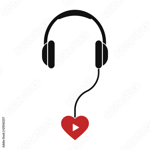 Headphone. heart. Vector.