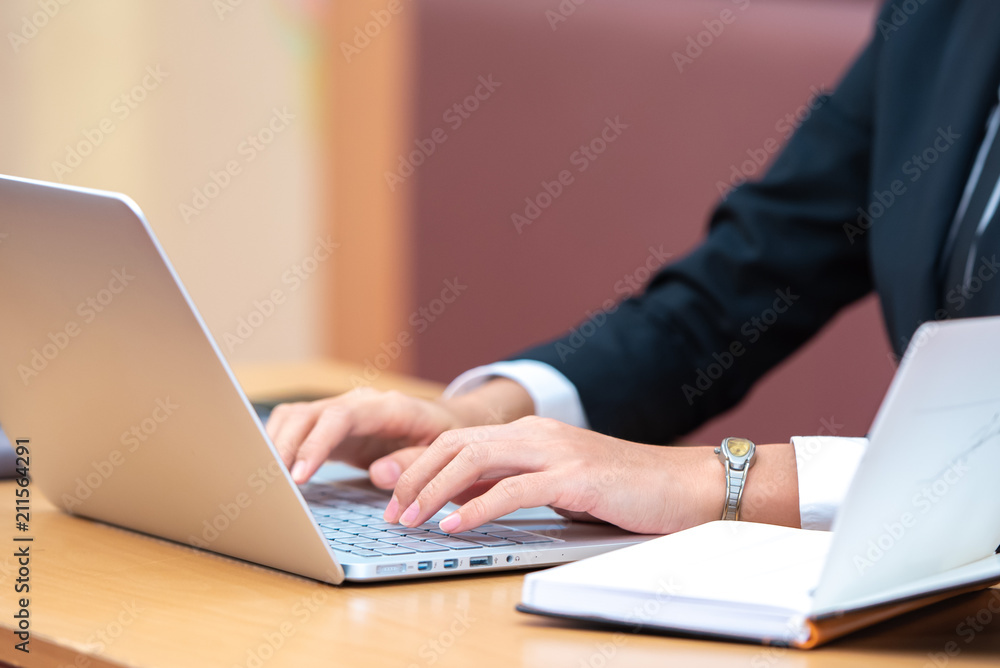 Close up of female hands typing on laptop computer keyboard. Close up of female hands typing on laptop computer keyboard.