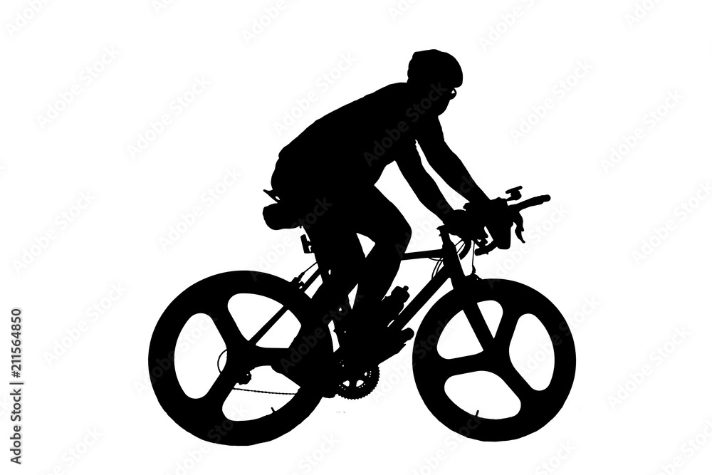Obraz premium silhouette Sport man whit bike on white background