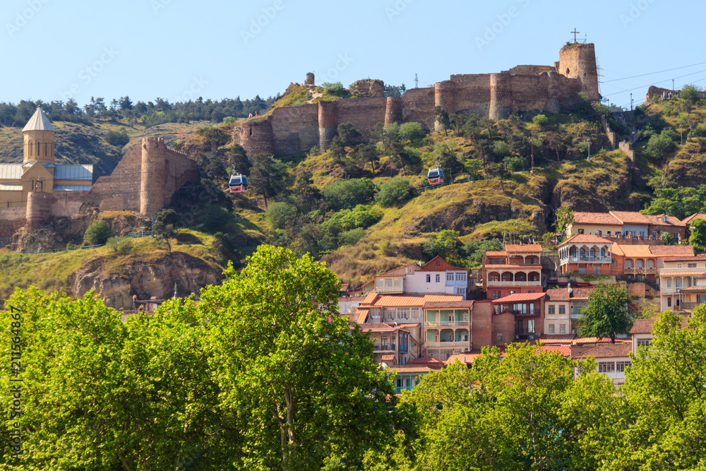 View on impregnable ancient fortress Narikala and church of St. Nicholas in Tbilisi, Georgia