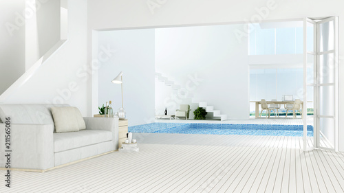 Interior relax space connect swimming pool and 3d rendering - nature view background  © Jitakorn