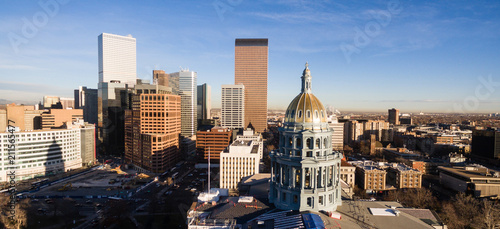 Blue skies and cold crisp temperatures exist on a winter day in Denver Colorado photo