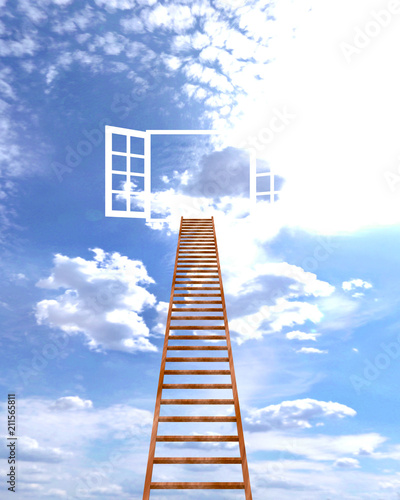 3d stair at window for sky heaven