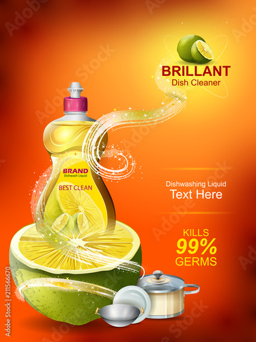 Advertisement banner of tough stain remover liquid Dishwasher for clean and fresh utensil