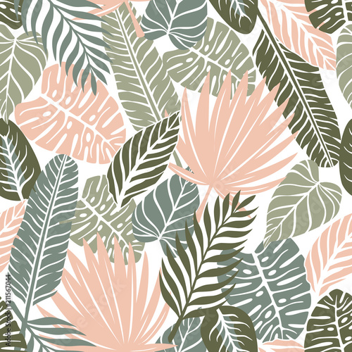 Seamless Tropical Leaves Pattern Background