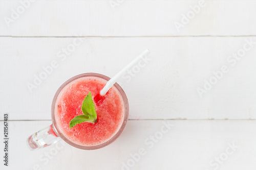 watermelon juice on wooden table