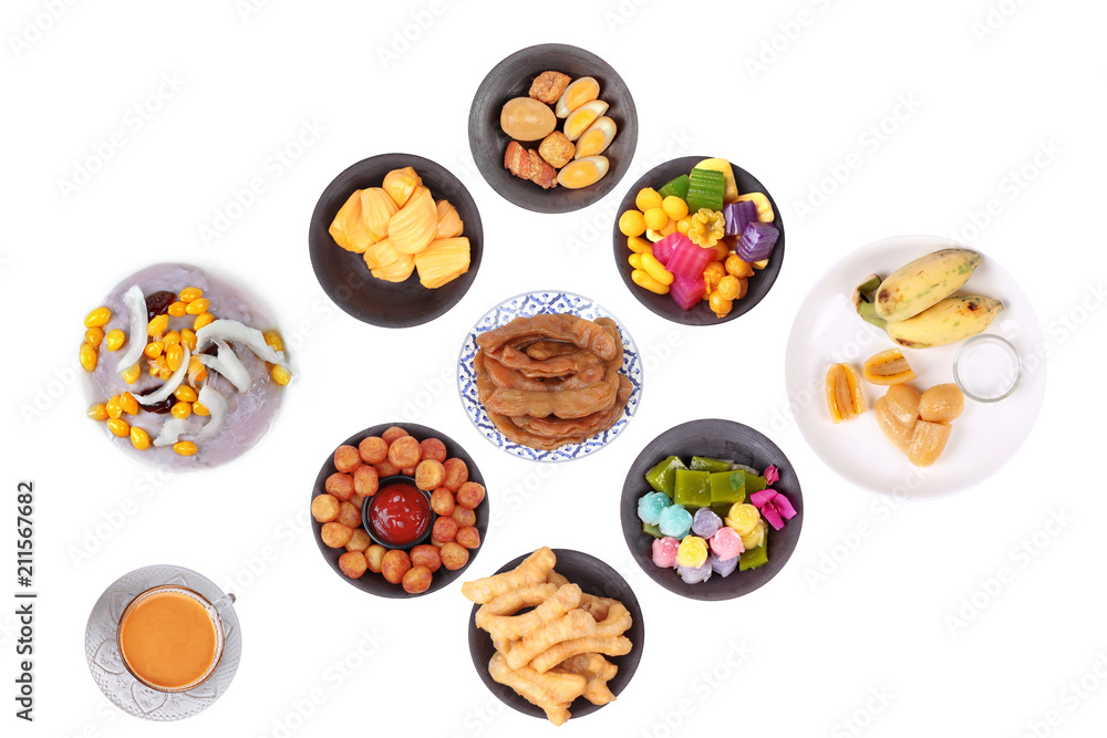 Ready served a cup of coffee colorful Thai local dessert Ready served a cup of coffee colorful Thai local dessert