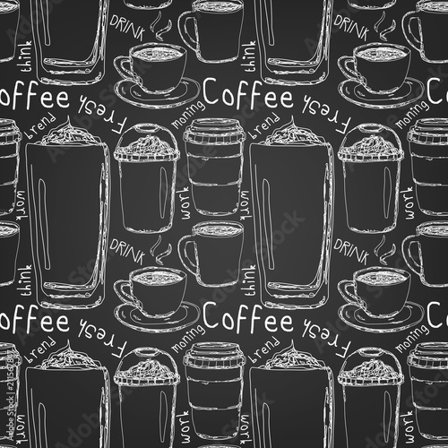 Coffee Drinks cup in hand drawing on frameless