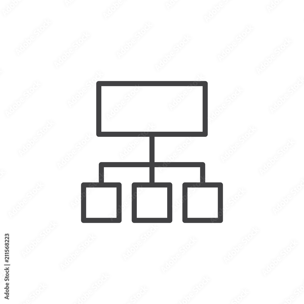 Organization chart outline icon. linear style sign for mobile concept and web design. Structure simple line vector icon. Symbol, logo illustration. Pixel perfect vector graphics Organization chart outline icon. linear style sign for mobile concept and web design. Structure simple line vector icon. Symbol, logo illustration. Pixel perfect vector graphics