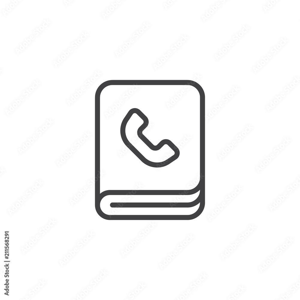 Phone book outline icon. linear style sign for mobile concept and web design. Telephone directory simple line vector icon. Symbol, logo illustration. Pixel perfect vector graphics Phone book outline icon. linear style sign for mobile concept and web design. Telephone directory simple line vector icon. Symbol, logo illustration. Pixel perfect vector graphics