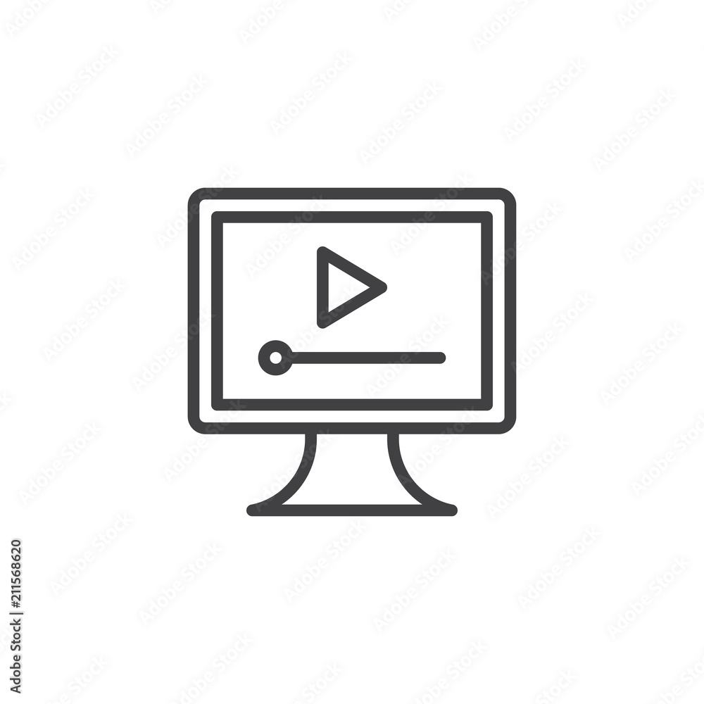 Video player outline icon. linear style sign for mobile concept and web design. Computer PC Video Play simple line vector icon. Symbol, logo illustration. Pixel perfect vector graphics Video player outline icon. linear style sign for mobile concept and web design. Computer PC Video Play simple line vector icon. Symbol, logo illustration. Pixel perfect vector graphics