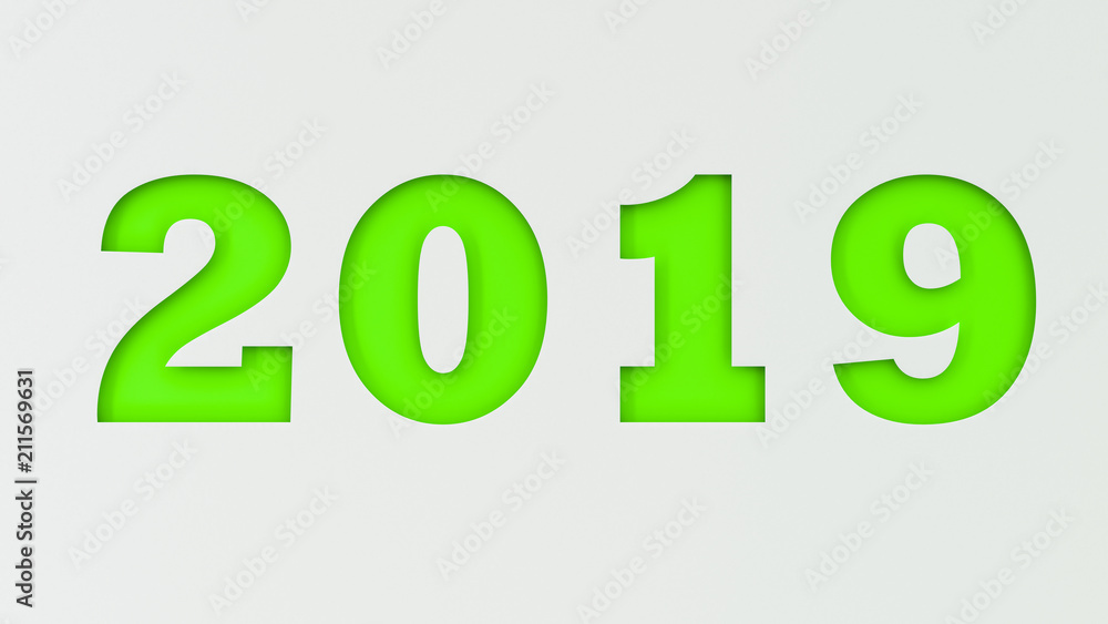 Green 2019 number cut in white paper Green 2019 number cut in white paper