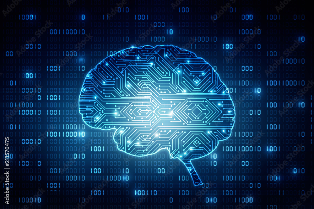 Fototapeta premium 2d illustration Concept of thinking, background with brain, Abstract Artificial intelligence. Technology web background