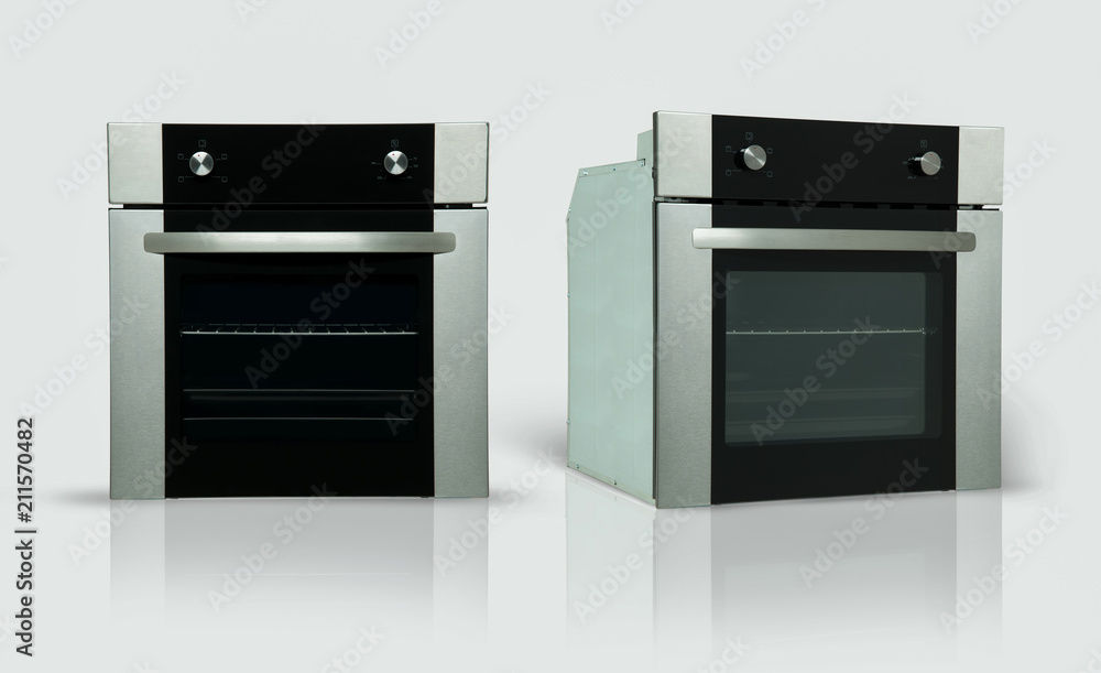 a modern kitchen oven in two positions on a white background. kitchen appliances. Isolated a modern kitchen oven in two positions on a white background. kitchen appliances. Isolated