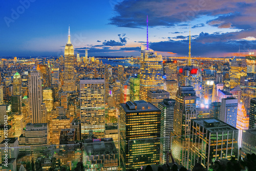 Night view of Manhattan from the skyscraper's observation deck. New York.