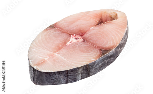 Pieces of king mackerel fish slice isolated on white background
