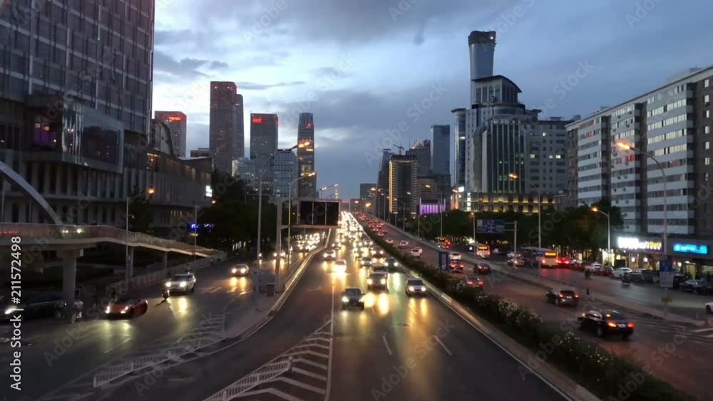 Timelapse of the busy traffic near Guomao CBD, Beijing, China Timelapse of the busy traffic near Guomao CBD, Beijing, China
