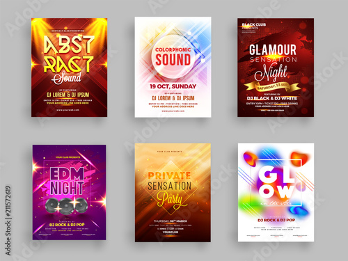 Creative collection of Musical party flyer or template design for celebration concept.