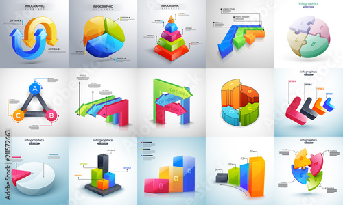 3D colorful, multiple levels Timeline Infographic set for Business concept.