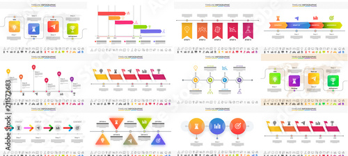 Vector illustration of colorful Timeline Infographic set can be used for workflow layout, presentation banner.