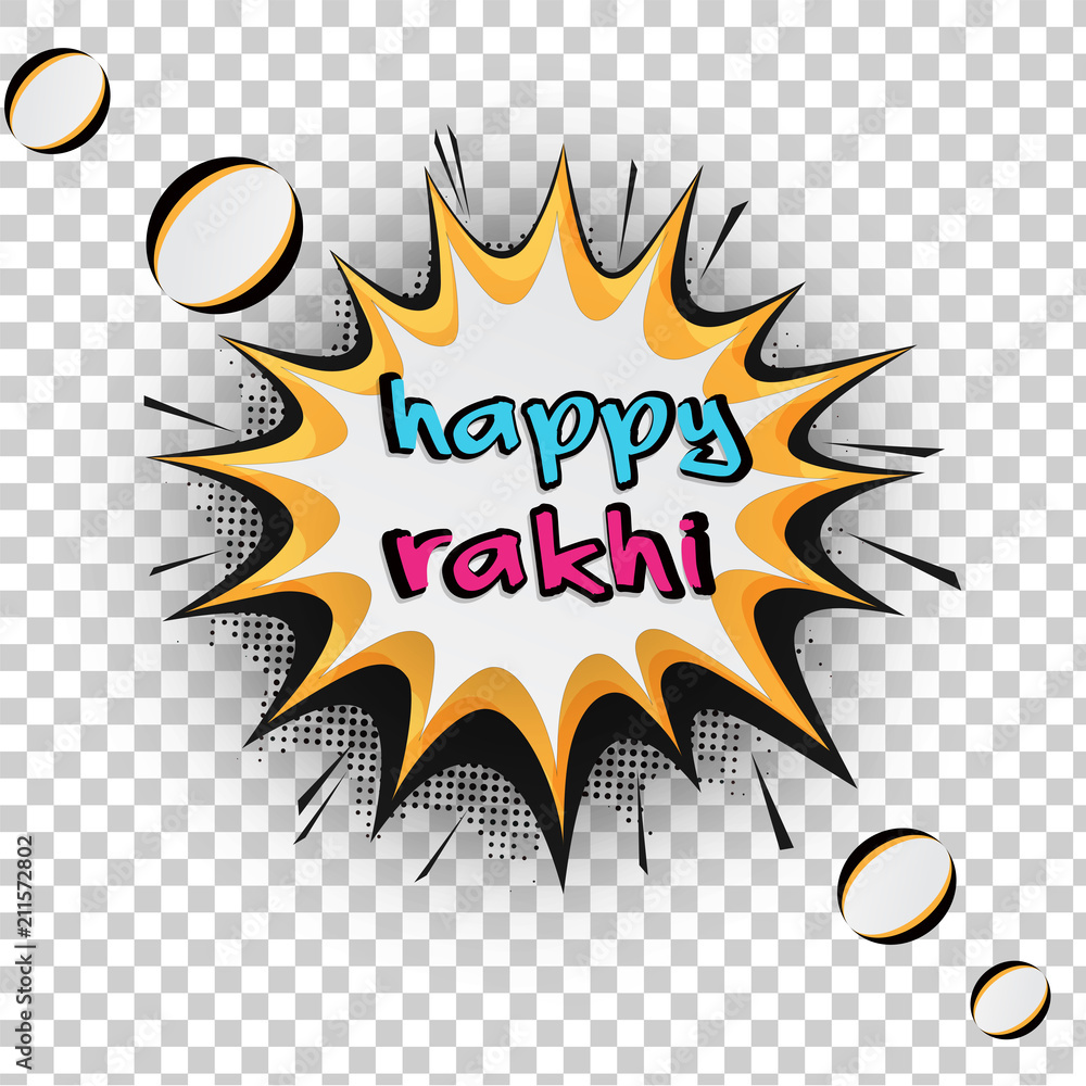 Raksha Bandhan greeting card design with happy rakhi text on pop art grey  transparent background. Stock Vector | Adobe Stock