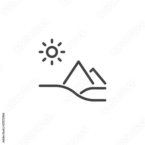 Sand desert landscape outline icon. linear style sign for mobile concept and web design. Desert pyramids line vector icon. Symbol, logo illustration. Pixel perfect vector graphics