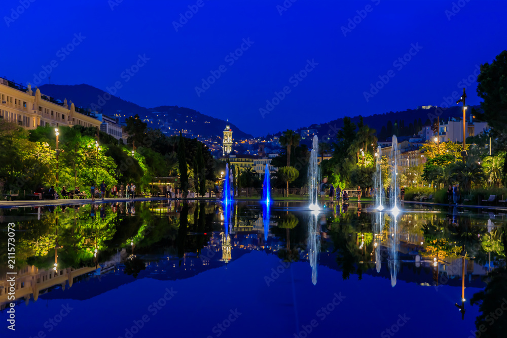 Reflecting fountain on Promenade du Paillon in Nice France