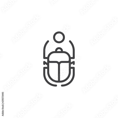 Scarab Beetle and sun outline icon. linear style sign for mobile concept and web design. Egyptian Scarab simple line vector icon. Symbol, logo illustration. Pixel perfect vector graphics