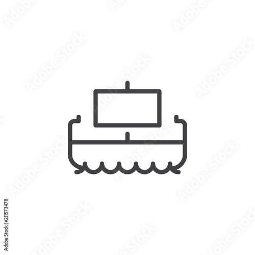 Egyptian papyrus boat outline icon. linear style sign for mobile concept and web design. Ancient ship simple line vector icon. Symbol, logo illustration. Pixel perfect vector graphics