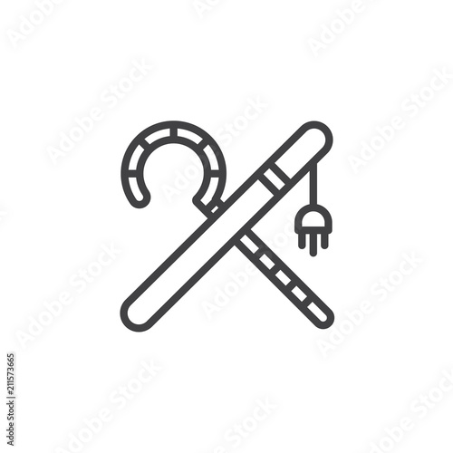 Crook and flail outline icon. linear style sign for mobile concept and web design. simple line vector icon. Ancient Egypt Symbol, logo illustration. Pixel perfect vector graphics