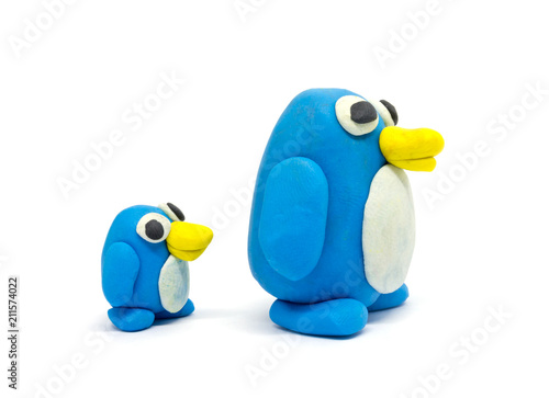 Play dough Penguin father and son on white background