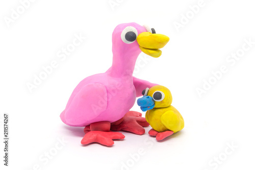 Play dough Duck mather and son on white background