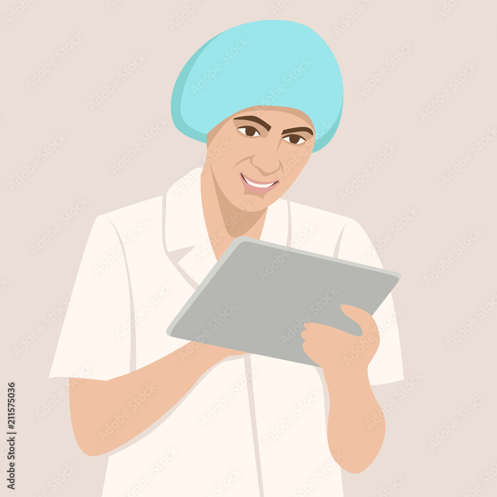 doctor with a tablet in hands vector illustration flat doctor with a tablet in hands vector illustration flat