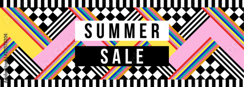 Summer sale web banner in colorful retro style