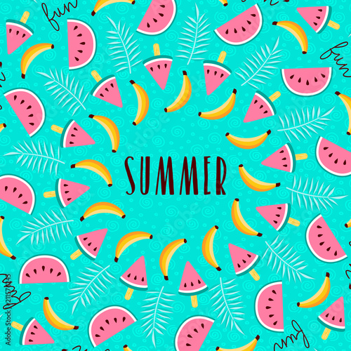 Tropical summer season fruit greeting card