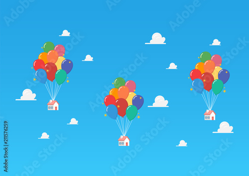 Balloon houses on blue sky