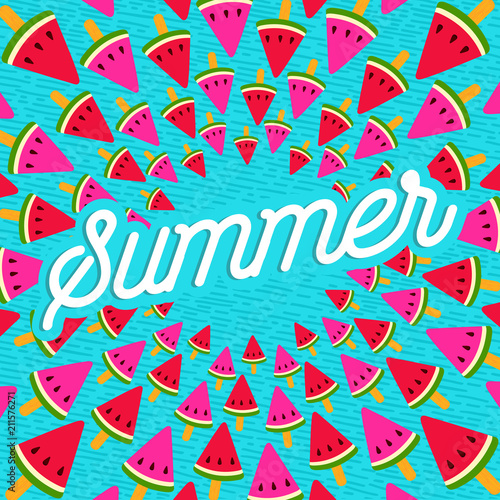 Summer greeting card of watermelon ice cream