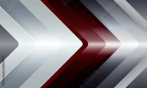 Geometric design of a dark white hue with a silhouette of a red knurled arrow.