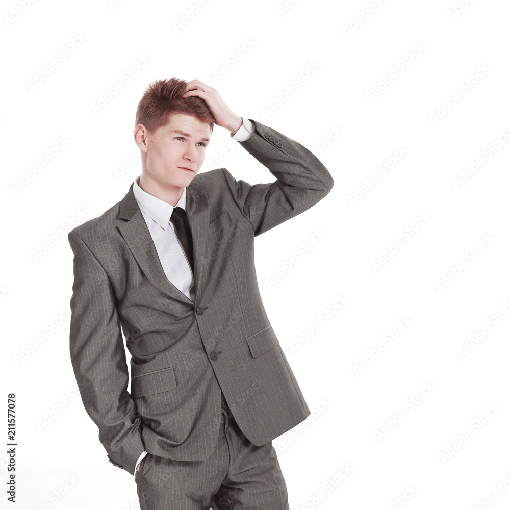 pensive young businessman.isolated on a white pensive young businessman.isolated on a white