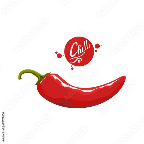Hand drawn Red hot pepper. Spicy ingredient. Chili logo. Spice Hot Chili Pepper isolated on white background. Natural healthy food. Vector graphics to design