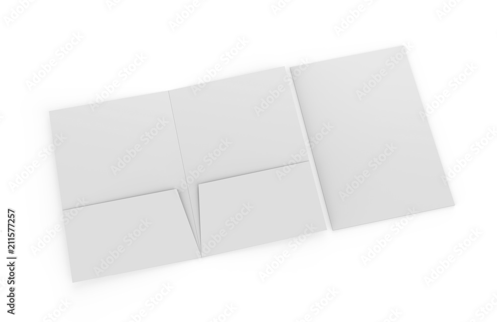 Blank white reinforced A4 single pocket folder on isolated white background, 3d illustration Blank white reinforced A4 single pocket folder on isolated white background, 3d illustration