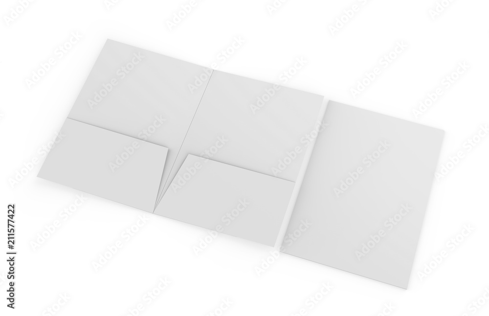 Blank white reinforced A4 single pocket folder on isolated white background, 3d illustration Blank white reinforced A4 single pocket folder on isolated white background, 3d illustration