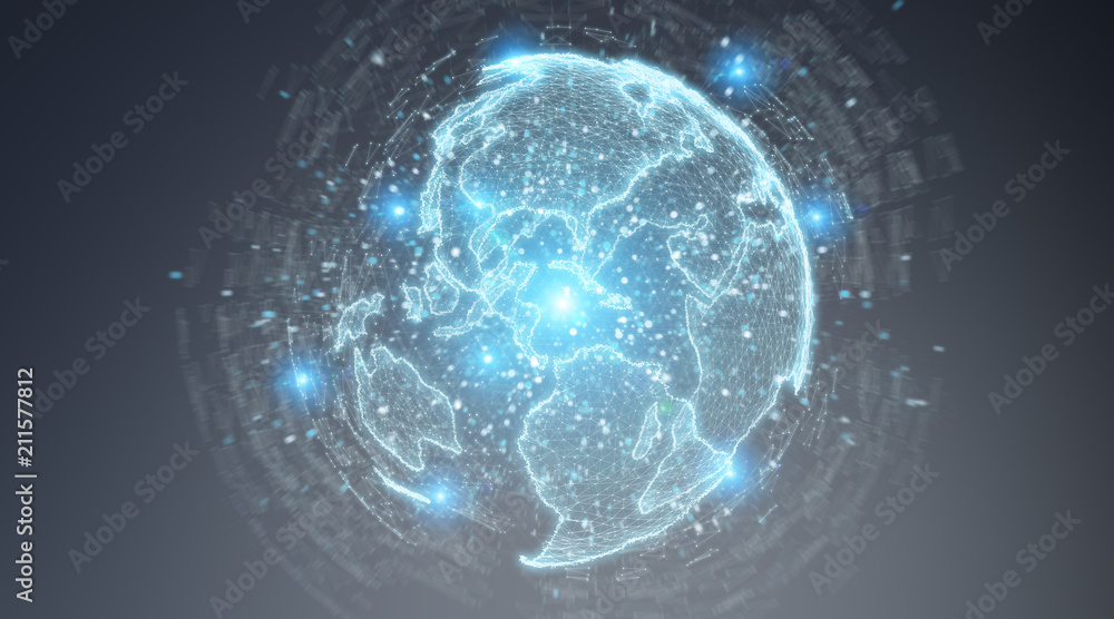 Obraz premium Globe network hologram with America Usa map 3D rendering