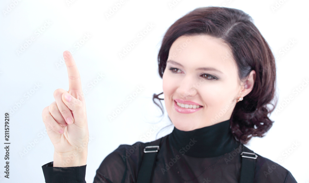 closeup.business woman pointing at copy space closeup.business woman pointing at copy space