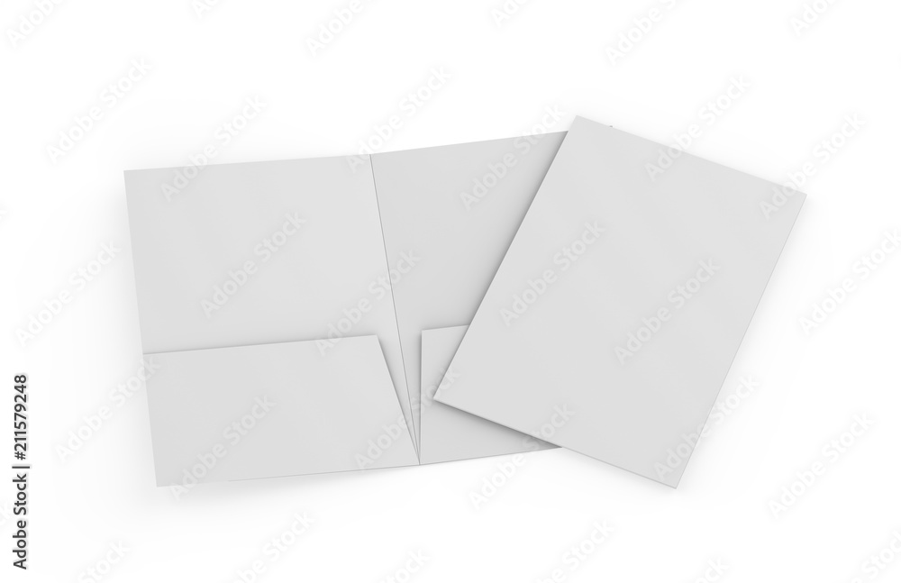 Blank white reinforced A4 single pocket folder on isolated white background, 3d illustration Blank white reinforced A4 single pocket folder on isolated white background, 3d illustration